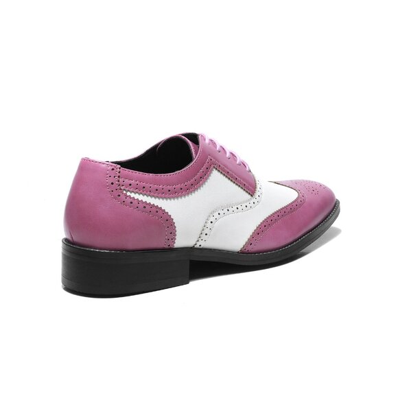 Pink White 1920's Wingtip Lace up Oxford Dress Shoes - Picture 3 of 8